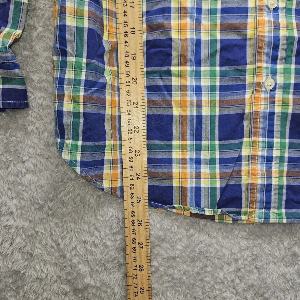 Ralph Lauren Boys Blue Orange Plaid Shirt Size 16/18 Button Down Longsleeve Prep